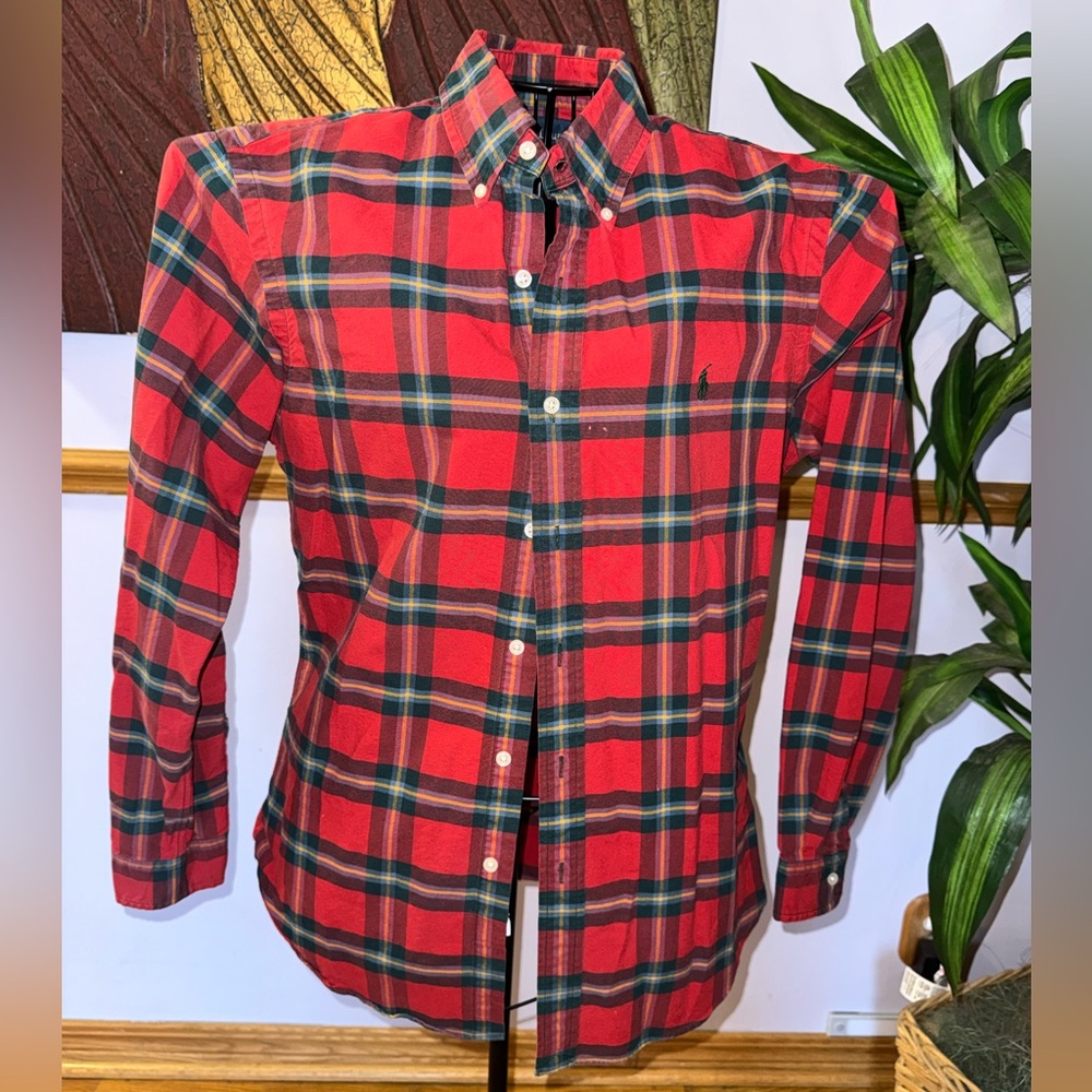 Ralph Lauren Red and Green Plaid Button-Down Shirt